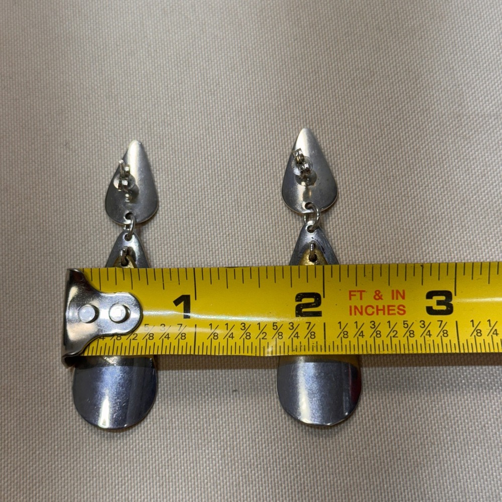 Taxco Mexico 925 Sterling Silver Mixed Metal Tiered Teardrop Earrings TC-164 GUC - Picture 8 of 16